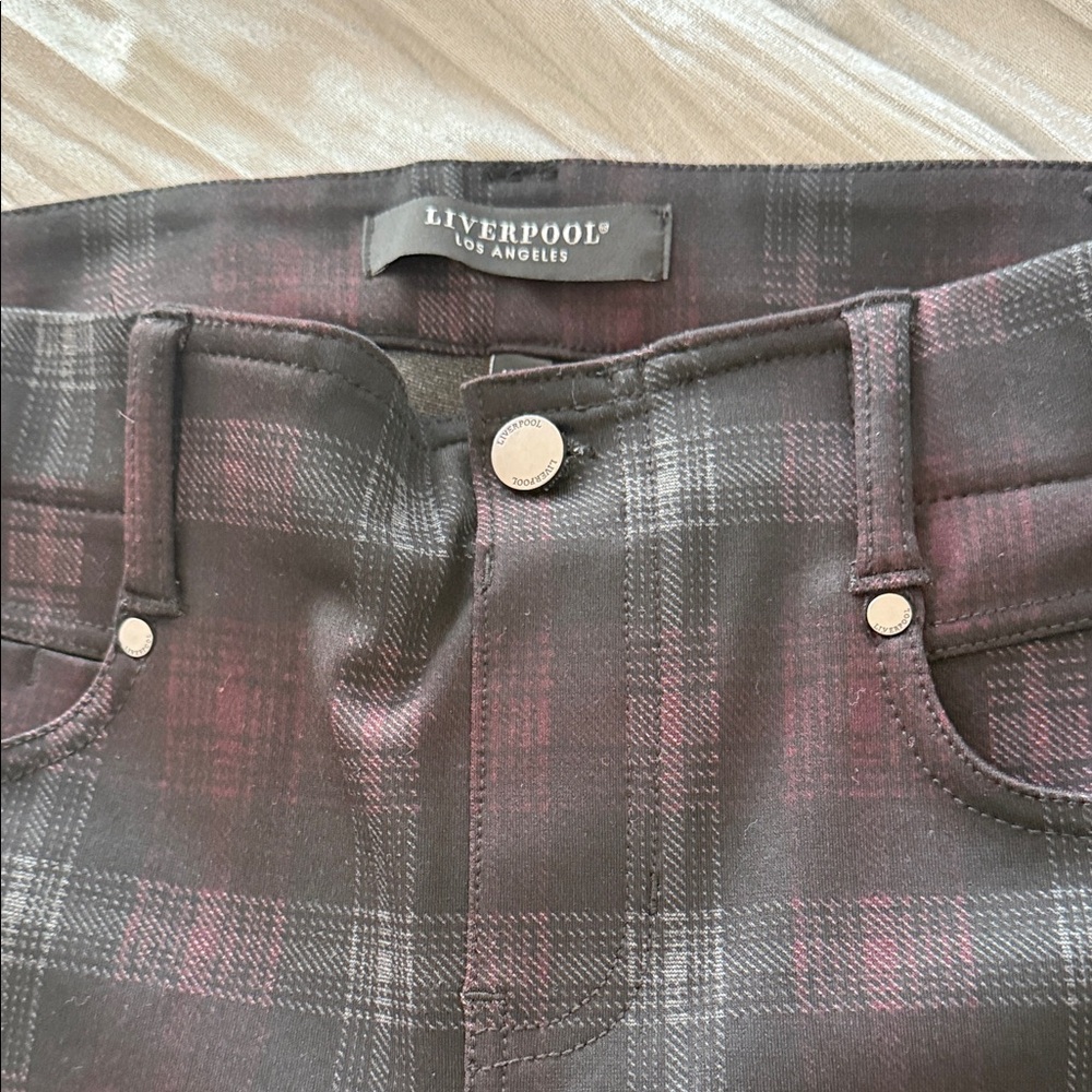 Liverpool Black, Purple and Gray Plaid Skinny Pants - Picture 3 of 4